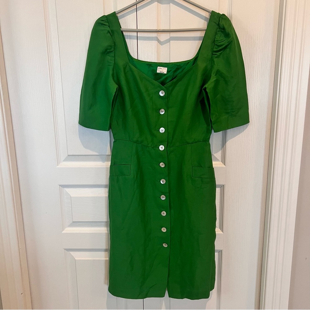 Aritzia Le Fou Wilfred NWOT Michalina Green Dress  Linen Blend Size 4 - Picture 4 of 17